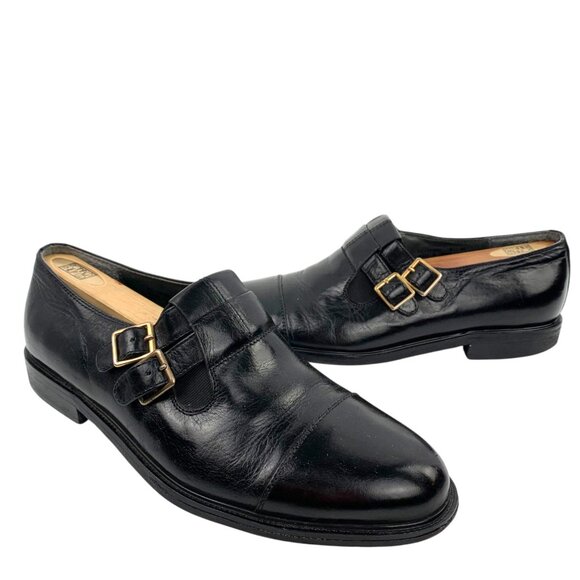 FRATELLI Footwear Black Leather Double Monk Strap Cap Toe Dress Shoes - Picture 9 of 9